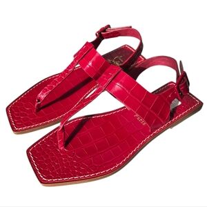 Christian Louboutin Cubongo Croc Embossed Flat Sandals Persan Red 37